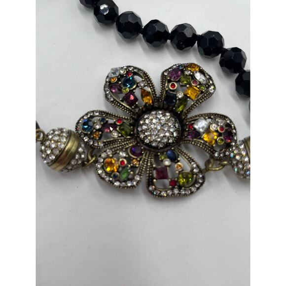 Heidi Daus Black Beaded Rhinestone Flower Magnetic Versatile Bracelet Necklace - Picture 3 of 12